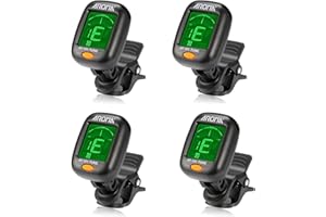 Guitar Tuner 4 Set, Meeland Mini Clip-on Tuner for Guitar/Bass/Ukulele and Violin/Anti-Interference Color LCD Display/Battery