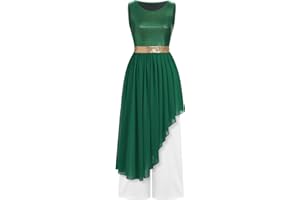 IBAKOM Praise Dance Dress Women Worship Overlay and Tunic Baggy Pant Metallic Lyrical Dance Costume Liturgical Dancewear