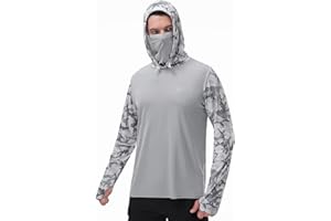 FISHEAL Men's Performance Fishing Hoodie Shirt - UPF 50+ UV Sun Protection Long Sleeve Shirts with Mesh Face Mask