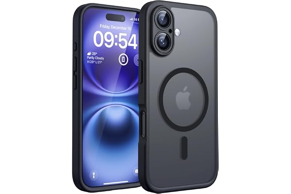 TOCOL for iPhone 16 Case, Compatible with MagSafe, Black | Built-in Magnets, Full Camera & Military-Grade Protection, Anti-Slip Shockproof Translucent Matte Back Phone Cover