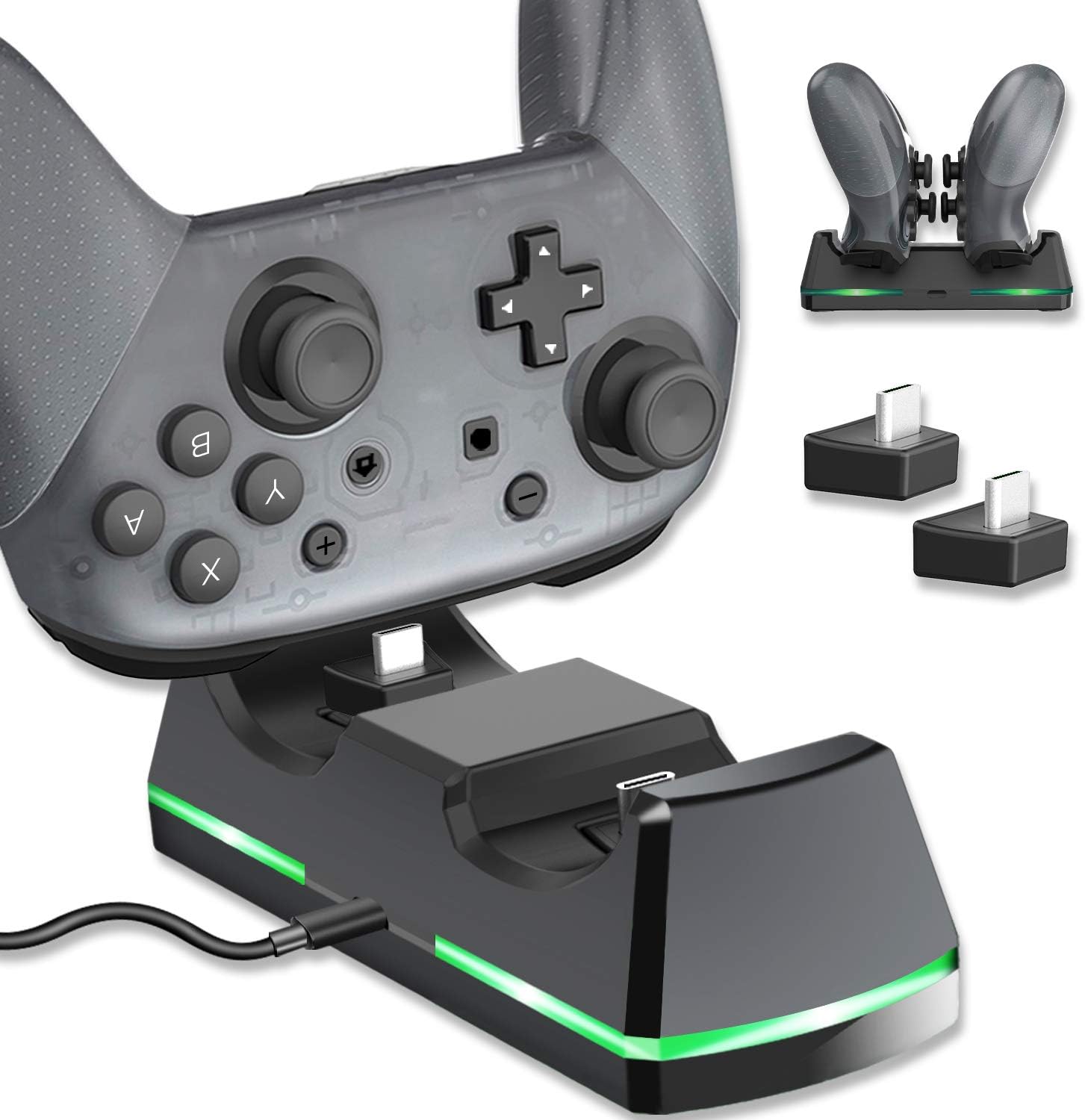 Amazon Switch プロ コントローラー 充電器 スイッチ プロコン 充電 スタンド Usb Type C コントローラーに対応 コントローラ 充電ドック 充電ホルダー 急速充電チャージャー スマート充電 過電流保護 インジケーター付き 黒 周辺機器 アクセサリ