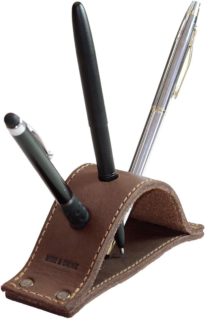 Hide & Drink, Leather Desk Pen Stand/Organizer/School & Office Supplies/Decoration/Accessories, Handmade Includes 101 Year Warranty :: Bourbon Brown