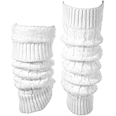 Quilax Women Fleece-Lined White Leg Warmers, Double Layer Thermal Protection Leg Warmers, Knit One Size Fits Most Legs Shapes
