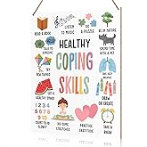 Mental Health Office Decor Healthy Coping Skills Wooden Sign for Therapy Office Home School Counseling Decor, Mental Health Gifts for School Counselor Psychologist Therapist, 10.2 x 7.8 Inches