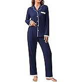Ekouaer Womens Pajamas Set Long Sleeve Sleepwear Button Down Lounge Set 2 Pieces Soft Nightwear Lace Pjs Set