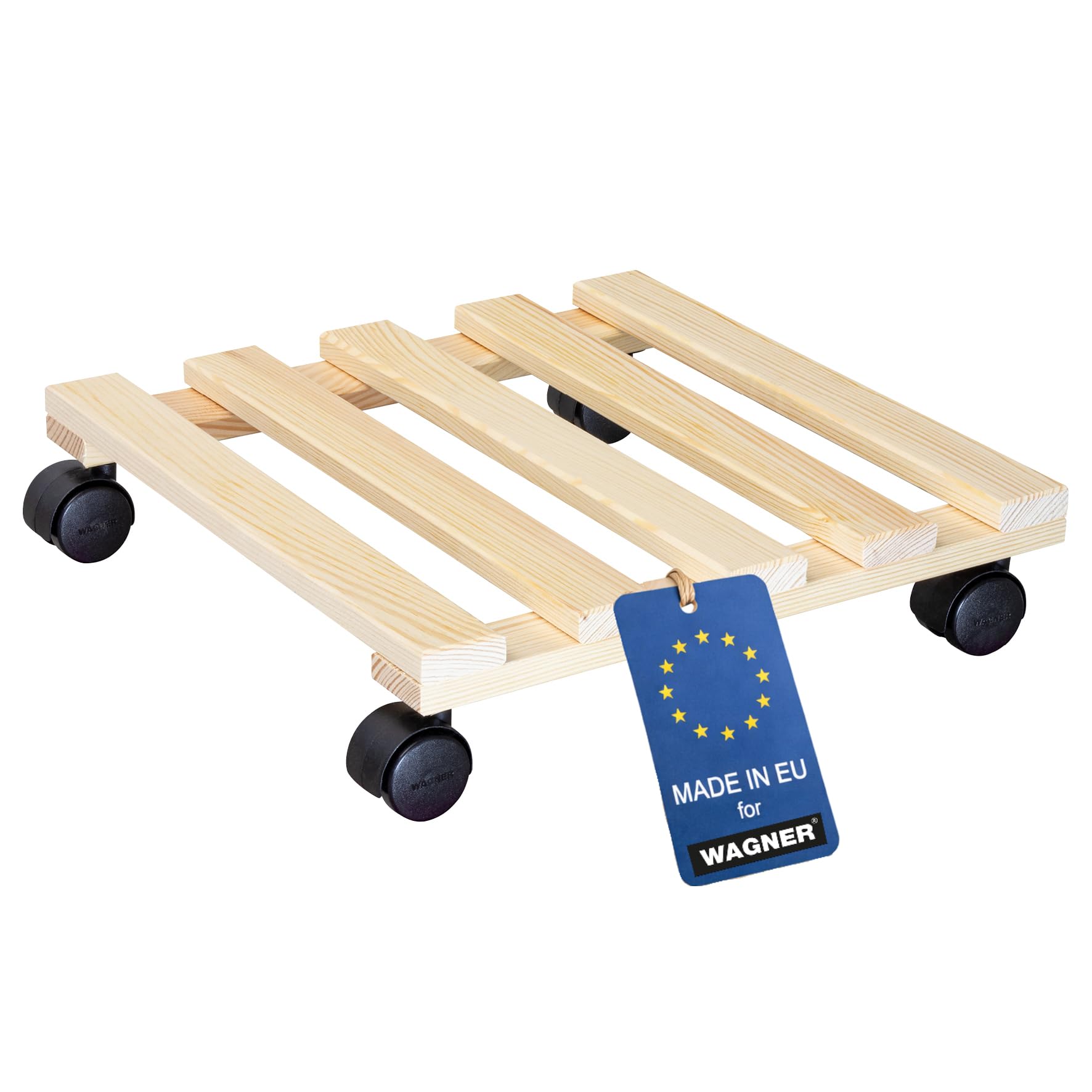 WAGNER Plant trolley PALETTI 35 x 35 x 8 cm I Flower trolley for indoor use I Container trolley made of FSC®-certificated solid wood, nature I Wooden trolley I Load capacity 100 kg - 20003401