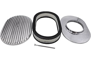12" Oval Full Finned Polished Aluminum Air Cleaner w/Washable Filter Compatible With Chevy Ford