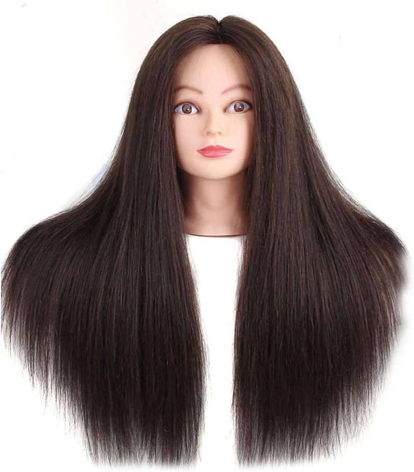 Training Head 100% Real Human Hair Cosmetology Hairdressing Mannequin Manikin Doll,Practice Disc Hair Braiding Dummy Head Mold can be Hot Roll Makeup Hair Styling