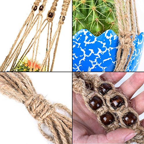 Newcomdigi  Macrame Plant Hanger Indoor Outdoor Hanging Planter Basket Jute Rope 4 Legs 40 Inch - Thumbnail 4