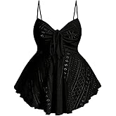 SOLY HUX Women's Plus Size Peplum Tops Cute Sweetheart Neck Tie Front Eyelet Cami Babydoll Top