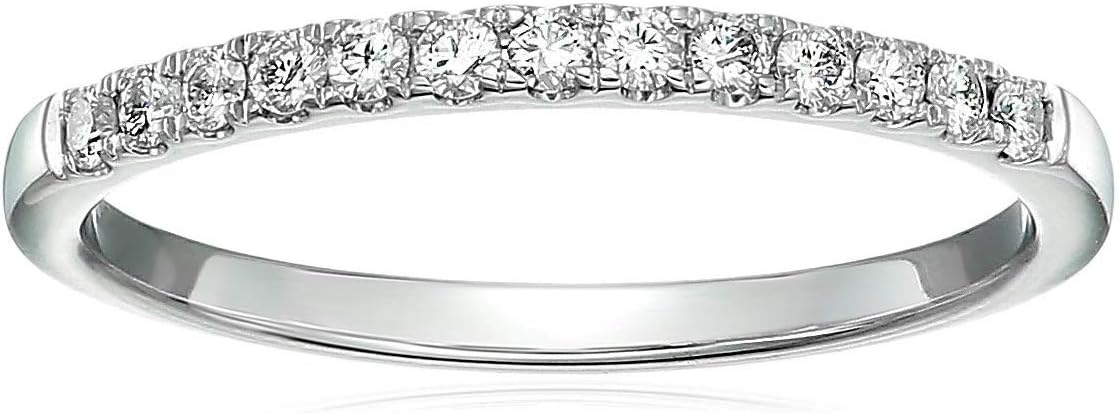 1/5 carat (ctw) Diamond Wedding Anniversary Band for Women, Half Eternity Round Diamond Engagement Ring 14K White Gold Prong Pave Set 0.20 cttw, Size 4-10