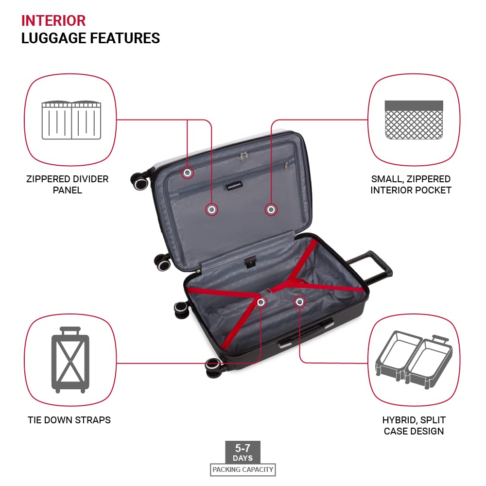 SwissGear 8028 Hardside Expandable Spinner Luggage, Black/White, Checked-Large 28-Inch