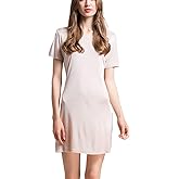 Grenasasilk Women's Silk Nightgown Short Sleeve Pure Mulberry Silk Sleepshirt Scoop Neck Nightshirt Sleepwear