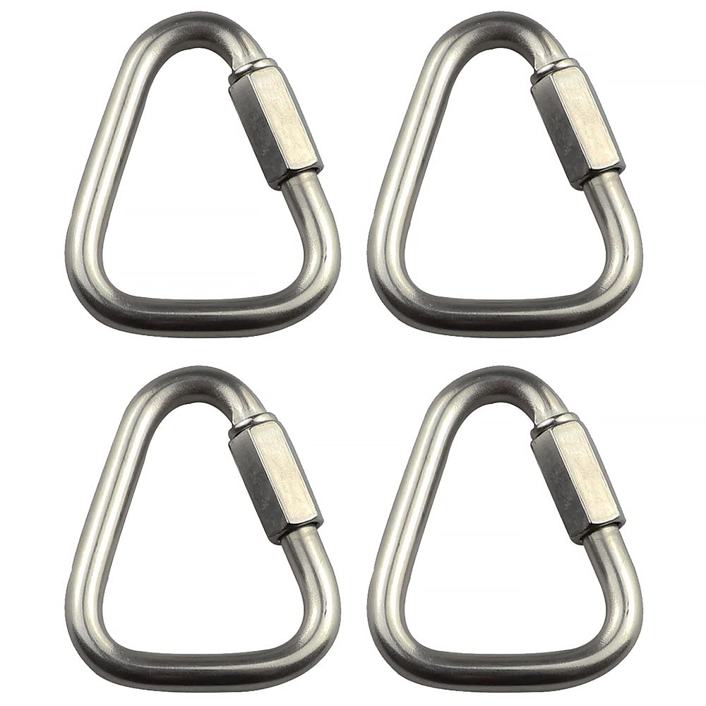 Carabiner Buckle, 4PCS 3.5mm Triangle Link Chains, Stainless Steel Triangle Buckle Climbing Carabiner Quick Connect, Spring Snap Key Clip Hook Screw Gate Buckle