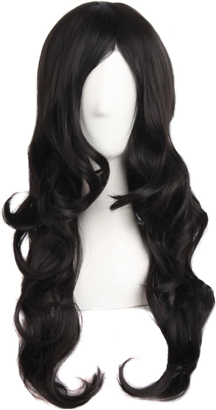 MapofBeauty 28 Inch/ 70 cm Charming Synthetic Fiber Long Wavy Hair Wig Women Party Full Wig (Black), 28 inch (Pack of 1)