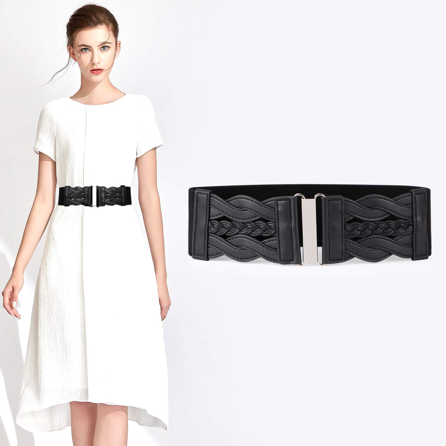 Women Vintage Wide Elastic Stretchy Waist Belt Ladies Retro Waistband for Dress by WHIPPY