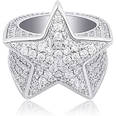 TOPGRILLZ 14K Golden Plated Star Ring Iced Out CZ Simulated Diamond Punky Rappers Ring for Men Engagement Hip Hop Jewelry