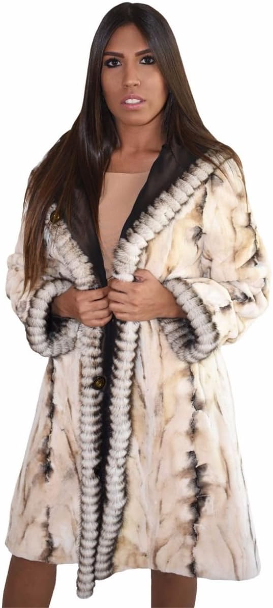 Sheared Reversible Mink Fur Stroller with Hood and All Weather Lining(Beige Cross,L)