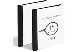 Tashkummy 360° Pivotable 3 Ring Binder, Foldable Binders 1 inch 2 Pack, Thin Small Three Ring Binder Fits 8.5" x 11", for Home, School and Office Binders Supplies - White
