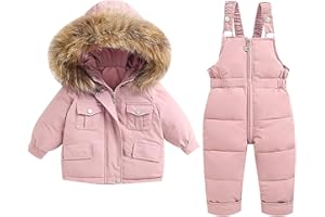 Toddler Boys Girls Snowsuit Hooded Down Jacket Ski Overall Pants Set Winter Waterproof Outdoor Sports Clothes