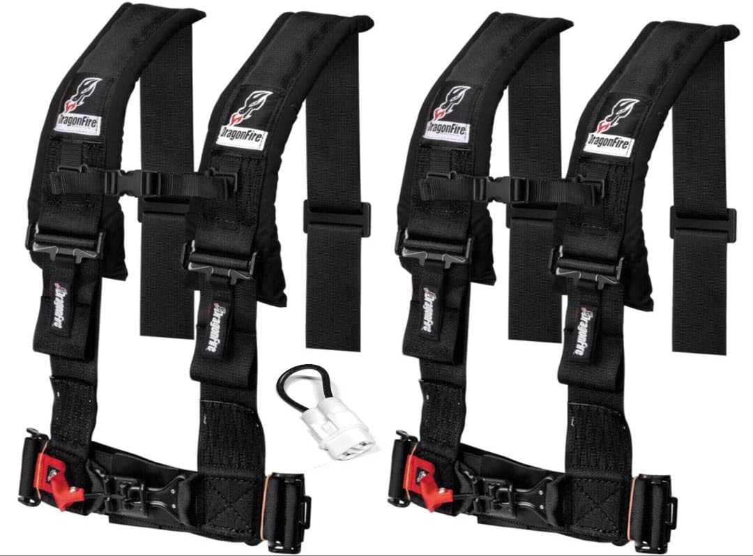 Set of 2 Dragonfire Racing 4-Point Harness 3" H-Style Harness With Sternum Clip Black w Override Bypass Clip For 2016+ Yamaha YXZ 1000R & 2017+ Wolverine