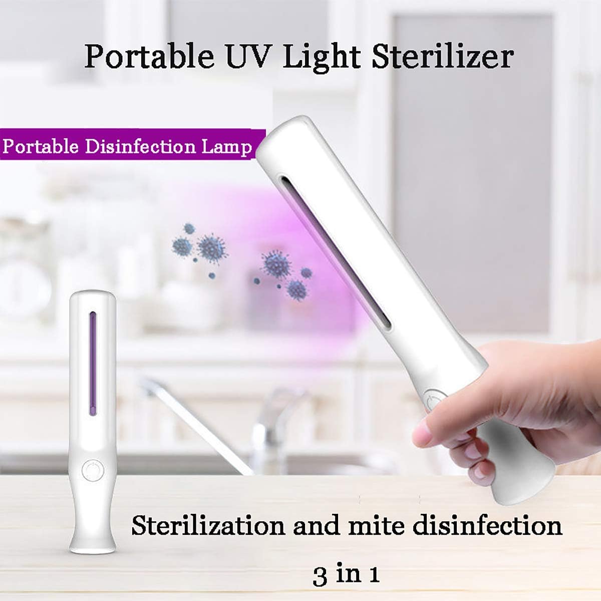 Gxet Portable Ultra-UV UV Germicidal Disinfection Lamp, 10 Seconds Rapid Sterilization Stylish Design, Handheld UV Light Sterilizer,Handheld battery type