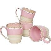 Bosmarlin Ceramic Coffee Mug Set of 4, 17 Oz, 5 Colors to Choose, Tea Cups, Dishwasher and Microwave Safe, Reactive Glaze (Pink)