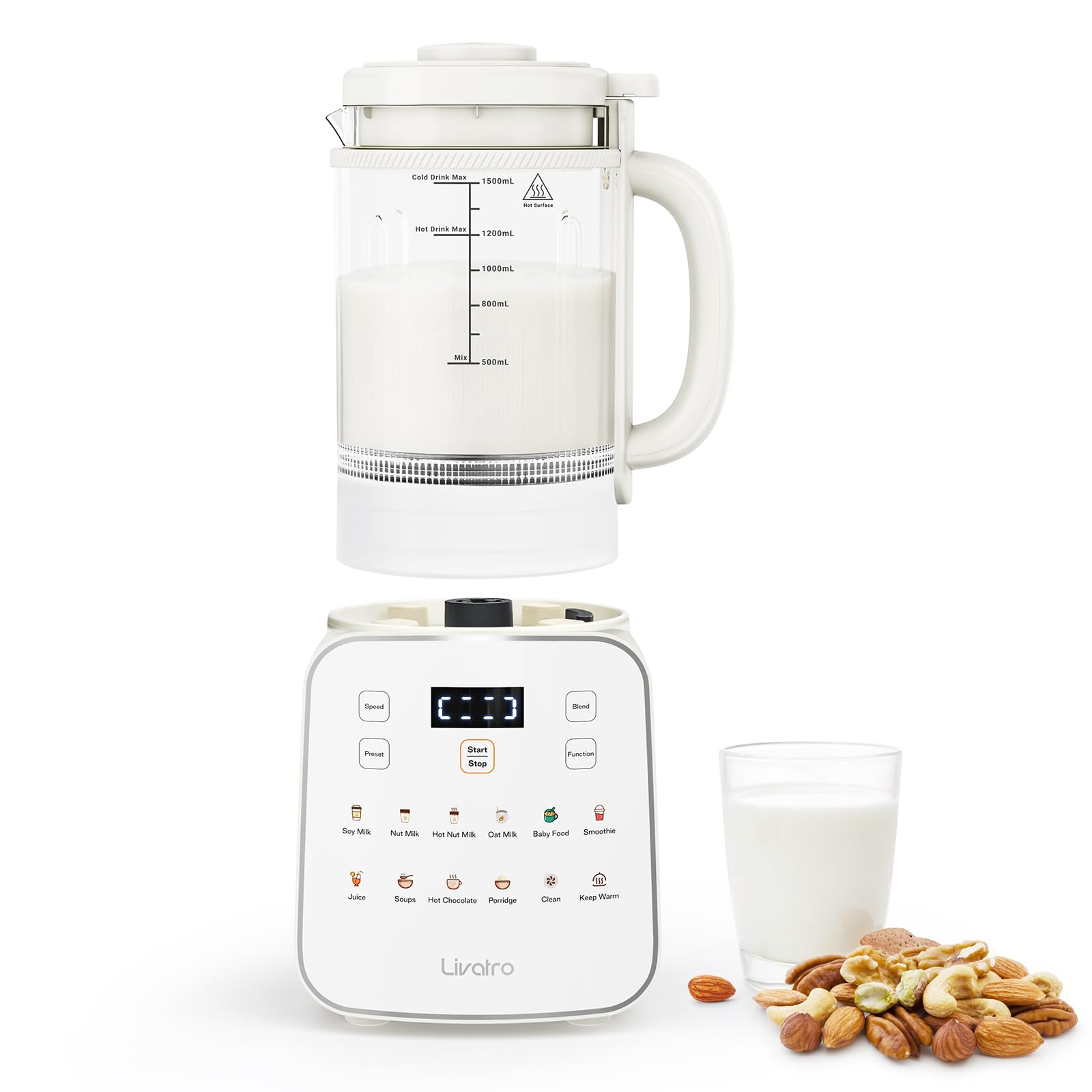 Photo 1 of ****PARTS ONLY******50.73oz Nut Milk Maker Machine: 12-in-1 Automatic Soy Milk Maker with Detachable Design, Homemade Juice,Almond,Oat Milks for Plant-Based Milks, 24H Delay Start/Keep Warm/Auto-Clean/Safety Lock