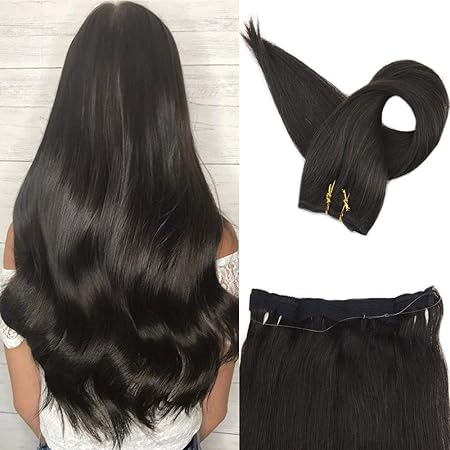 Easyouth Remy Halo Extensions 18 Zoll 80g Per Package Farbe Aus Schwarz Menschliches Haar Invisible Fish Line No Glue No Clip