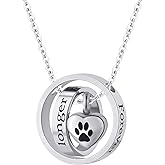InfuMemo Cremation Jewelry for Ashes Pendant Dog/Cat Funeral Keepsake Urn Necklace Paw Print Memorial Necklace Forever in My Heart,No Longer by My Side Pet