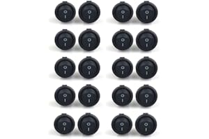 BIZZICO 20Pcs Round Rocker Switch Set, 2 Pin SPST ON/OFF Small Black Boat Rocker Switch, 15mm Mount Diameter Toggle Switch for Household Appliances