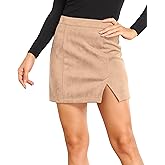 VNDFLAG Women's High Waist Faux Suede Side Split Bodycon Short Mini Skirt
