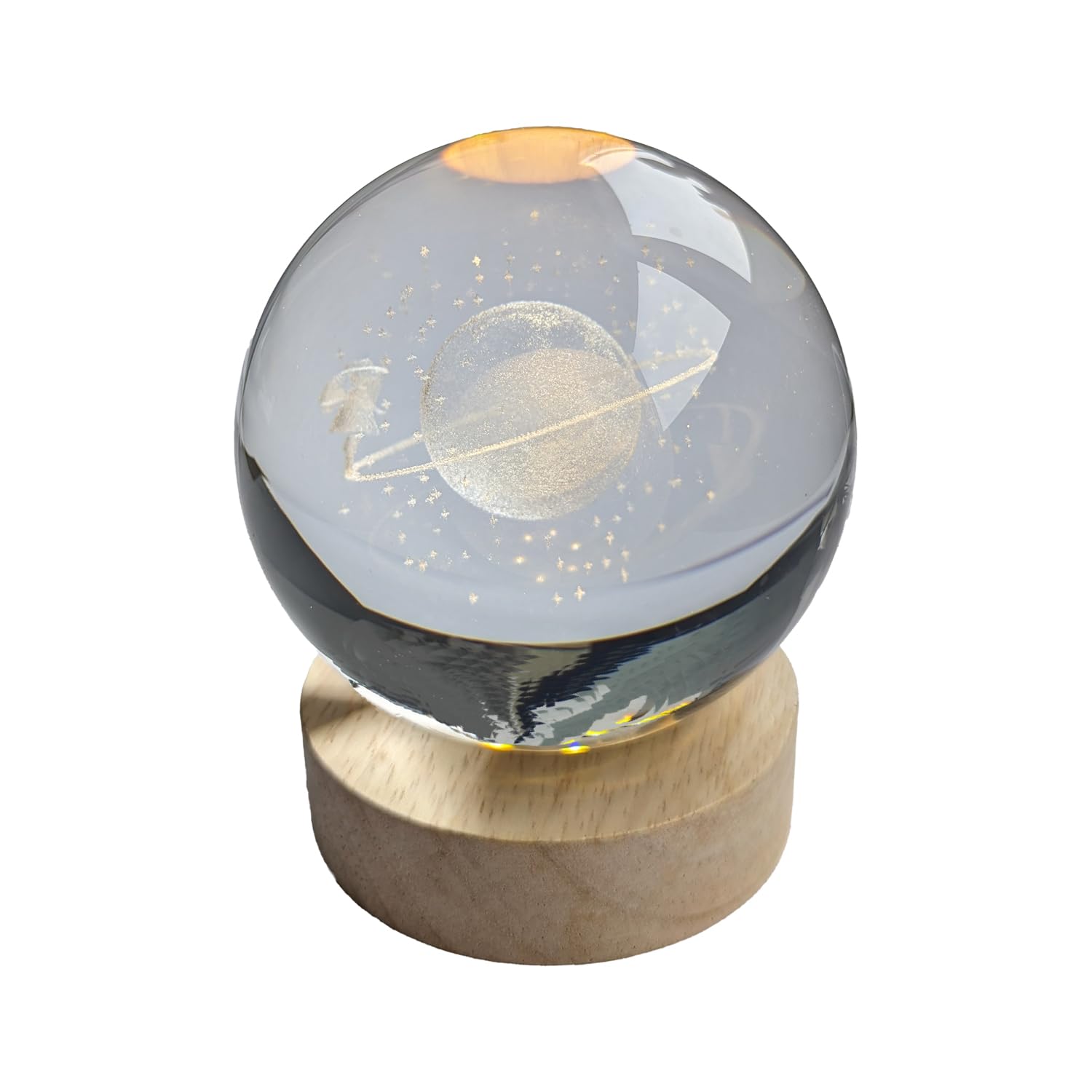 Pfronten Schmuck Hologram Glass Ball (Approx. 8 cm) Dreamer with Wooden LED Coaster (Approx. 7 cm) 3D Crystal Ball Night Light Mood Light Lamp