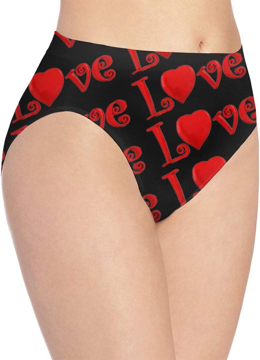 Red Love Word and Heart (2) Women Soft Underwear Breathable Brief Hipster Panties