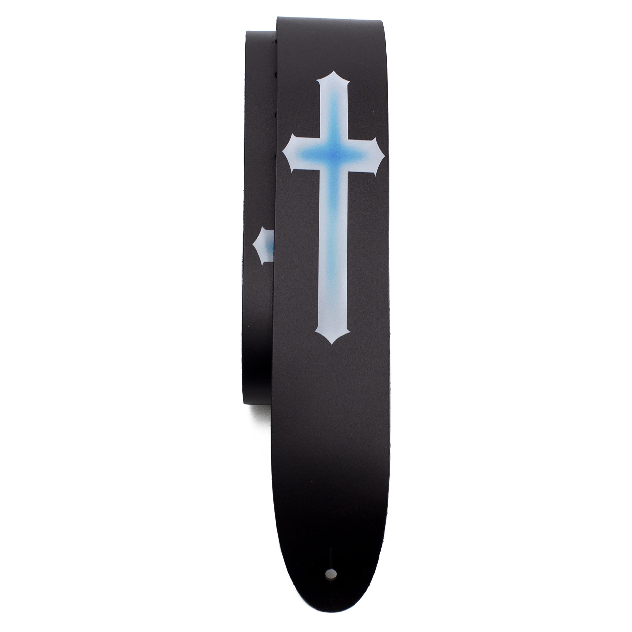 Perri's Leathers Ltd.- Guitar Strap- Direct To Leather- Blue Cross- Adjustable - For Acoustic/Bass/Electric Guitars - Made in Canada (P25DTL-11047)