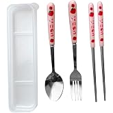 Cutlery Set, 3 Piece Stainless Steel Flatware Set 3 Piece Tableware Utensils Set Spoon Forks Chopsticks Rounded Stainless Steel Flatware Cutlery Set Three-Piece Tableware Set with Transparent Box