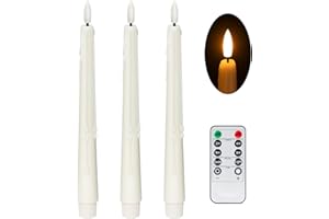 Stmarry 3 Pack Flameless Taper Candles with Remote and Timer - 9.65 Inch Ivory Real Wax LED Candlesticks - Wax Drip Battery O