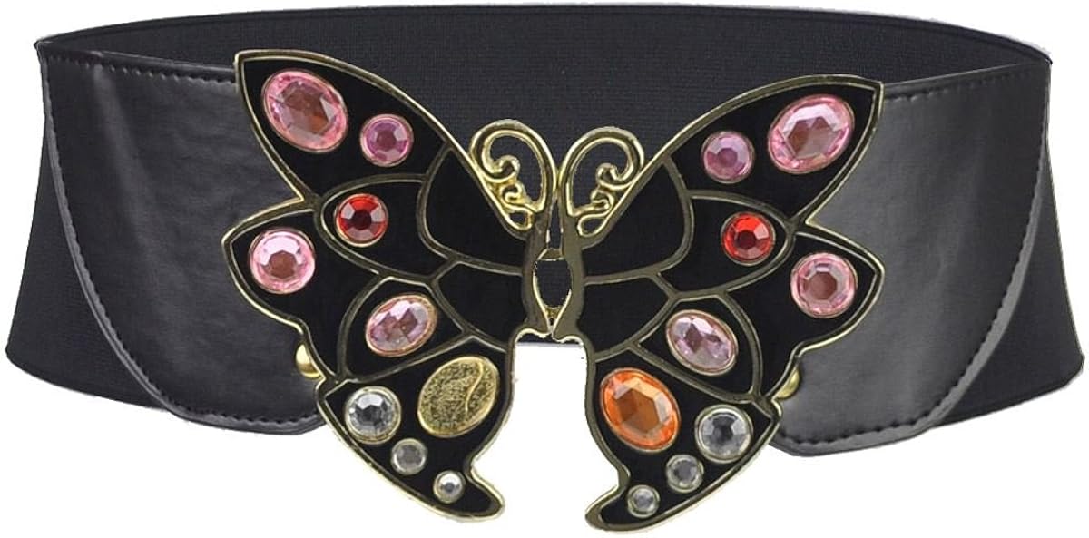 Colourful Rhinestone Gold Butterfly Elastic Belt, Black Amazon.co.uk