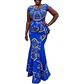VERWIN African Dress Cap Sleeve Square Neck Floor-Length Geometric Mermaid Maxi Dress Long Dress