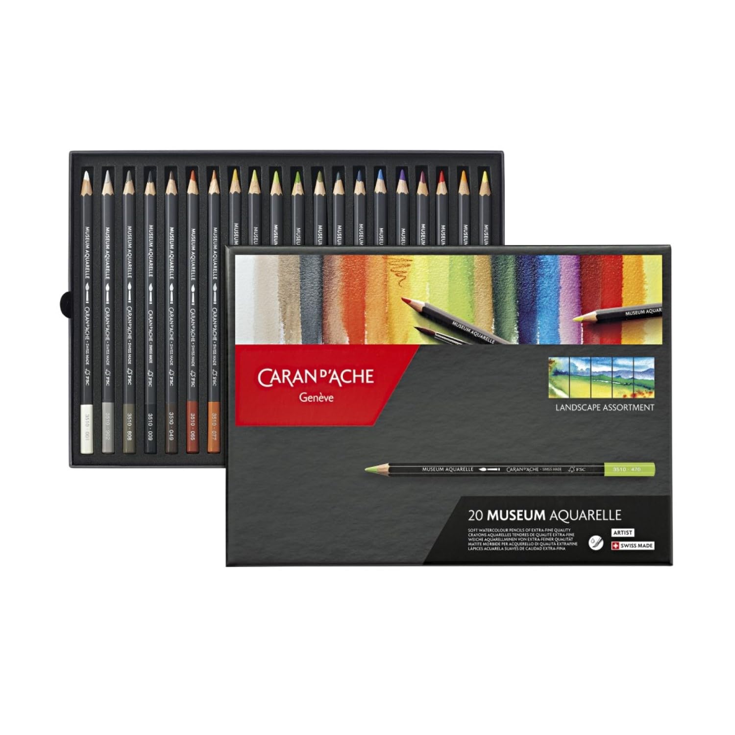 Caran D'Ache Museum Aquarelle Landscape Pencils - Assorted Colours (Pack of 20)
