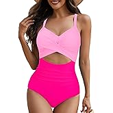 One Piece Swim Suits for Women 2025 Sexy Tummy Control Swimsuits Cutout High Waisted Criss Cross Back Bathing Suit for Women
