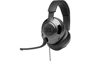JBL Quantum 200 - Wired over-ear gaming headset with Voice focus directional flip-up mic and memory foam ear cushions (Black)