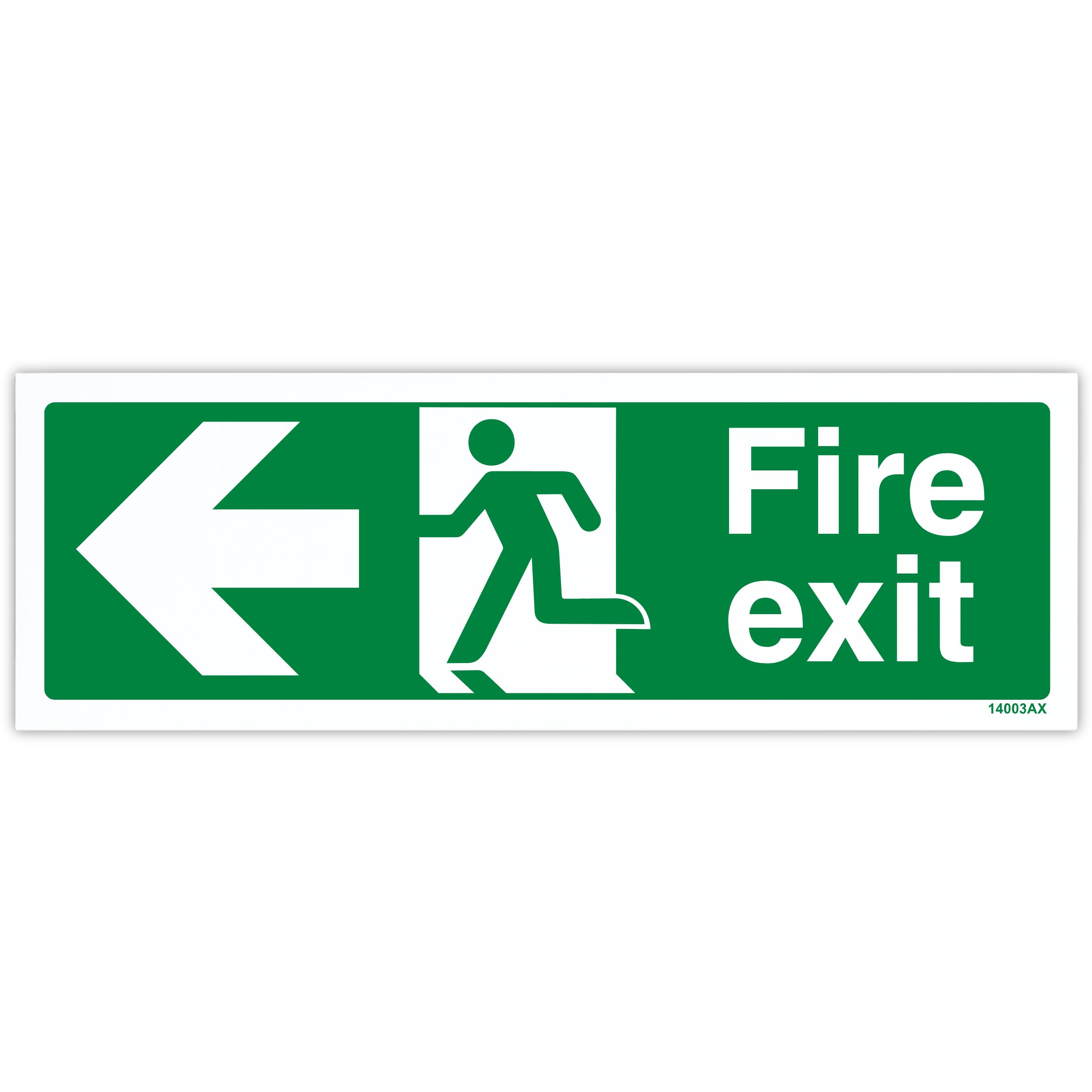 V Safety Fire Exit Arrow Left Sign - Landscape - 300mm x 100mm - 2mm Rigid Plastic, 14003AX-R2 — image 1