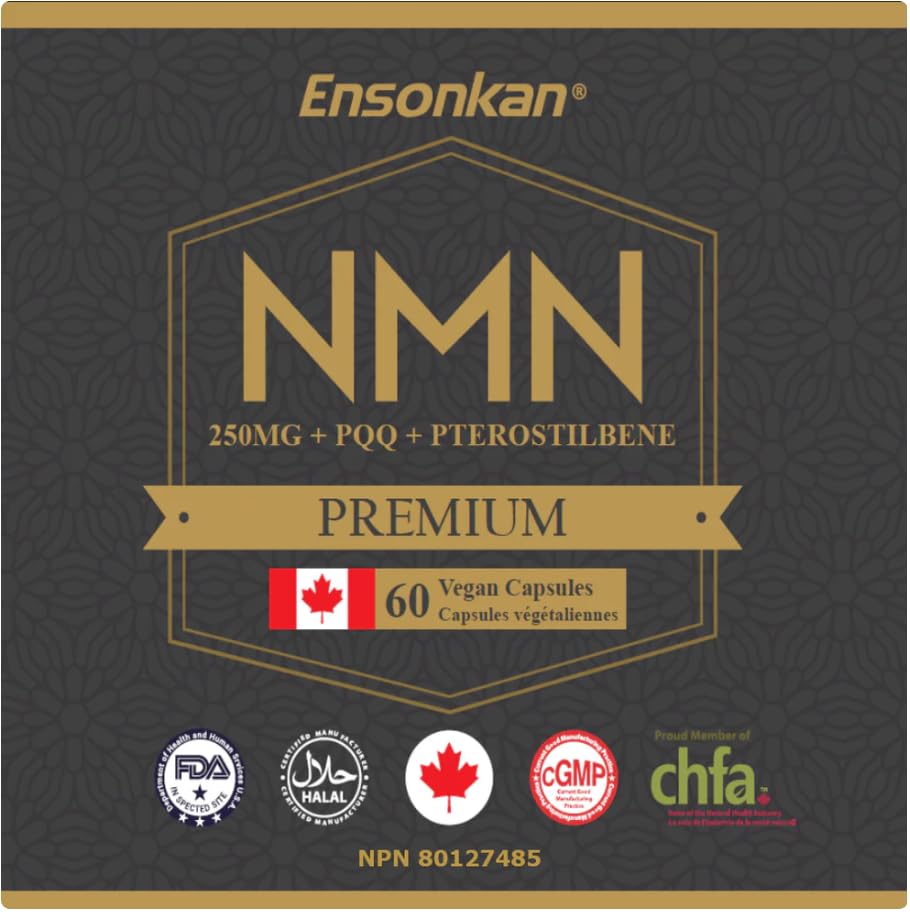 Ensonkan® NMN 250mg + PQQ + Pterostilbene – NAD+ Booster Supplement – 60 Vegan Capsules – Made in Canada