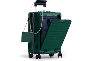 Nobl Travel Carry On Luggage, Noble Zipperless Aluminum Frame PC Hard Shell Suitcase, 22.5x15x9.5 Airline Approved, 360° Spinner Wheels, TSA Locks, USB Charging Port, Cup & Phone Holder -Forest Green