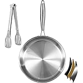 YeKuKing Tri-ply Stainless Steel Frying Pan 10 Inch Skillet for Chef's Cooking Pan Induction Oven Dishwasher Safe, Compatible with All Cooktops Up to 600℉ Come with Kitchen Tongs(Detachable Handle)