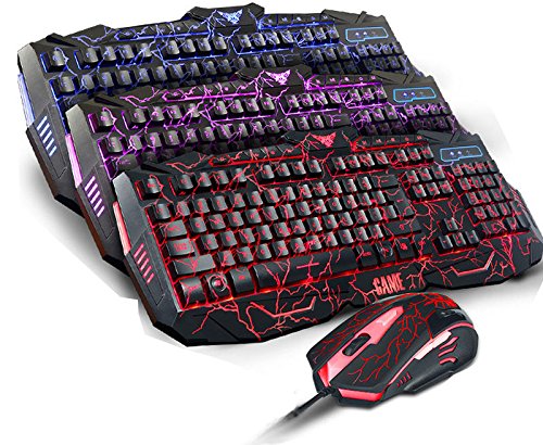 UNAKIM-- Adjustable Color Luminous Backlit Multimedia Gaming Keyboard and Mouse Set Wired