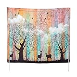 Psychedelic Tapestry Wall Hanging 51" x 59" Mandala Tapestry with Elk Forest Birds Patterns Tree of Life Tapestry Hippie Bohemian for Bedroom Living Room Dorm Decor