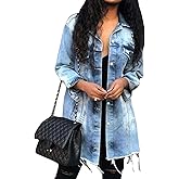 SOMTHRON Women's Distressed Denim Jeans Outfits Coat Spring Fall Ripped Jeans Outerwear Denim Jacket