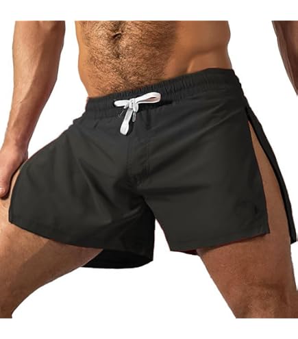 QUNPIU Men's Sexy Zip Up Side Slit Shorts, Drawstring Elastic